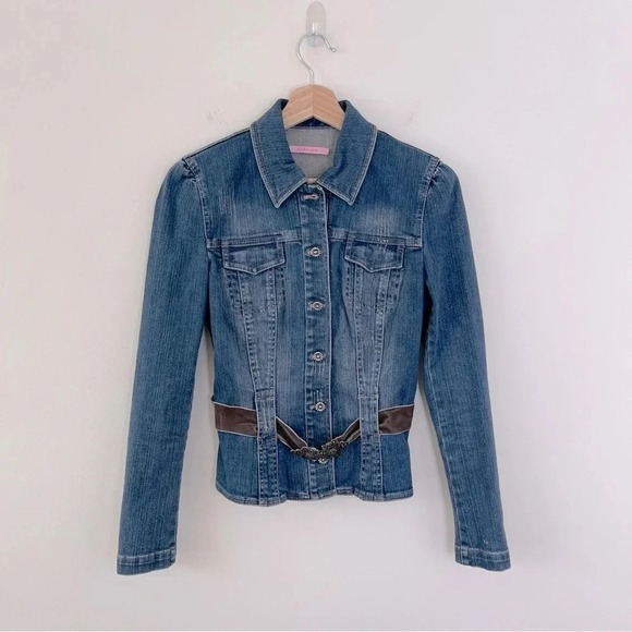 Velvet Accent Denim Jacket stonewashed vintage style boho girlhoodcore timeless - Picture 1 of 14
